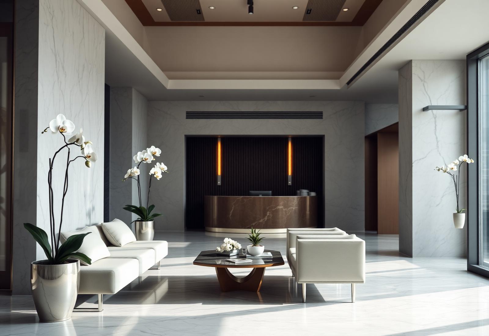 Marble lobby and reception area